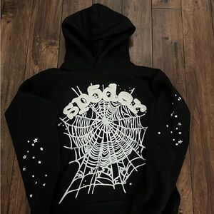 Black Crewneck Hoodie with White Spiderweb Graphic